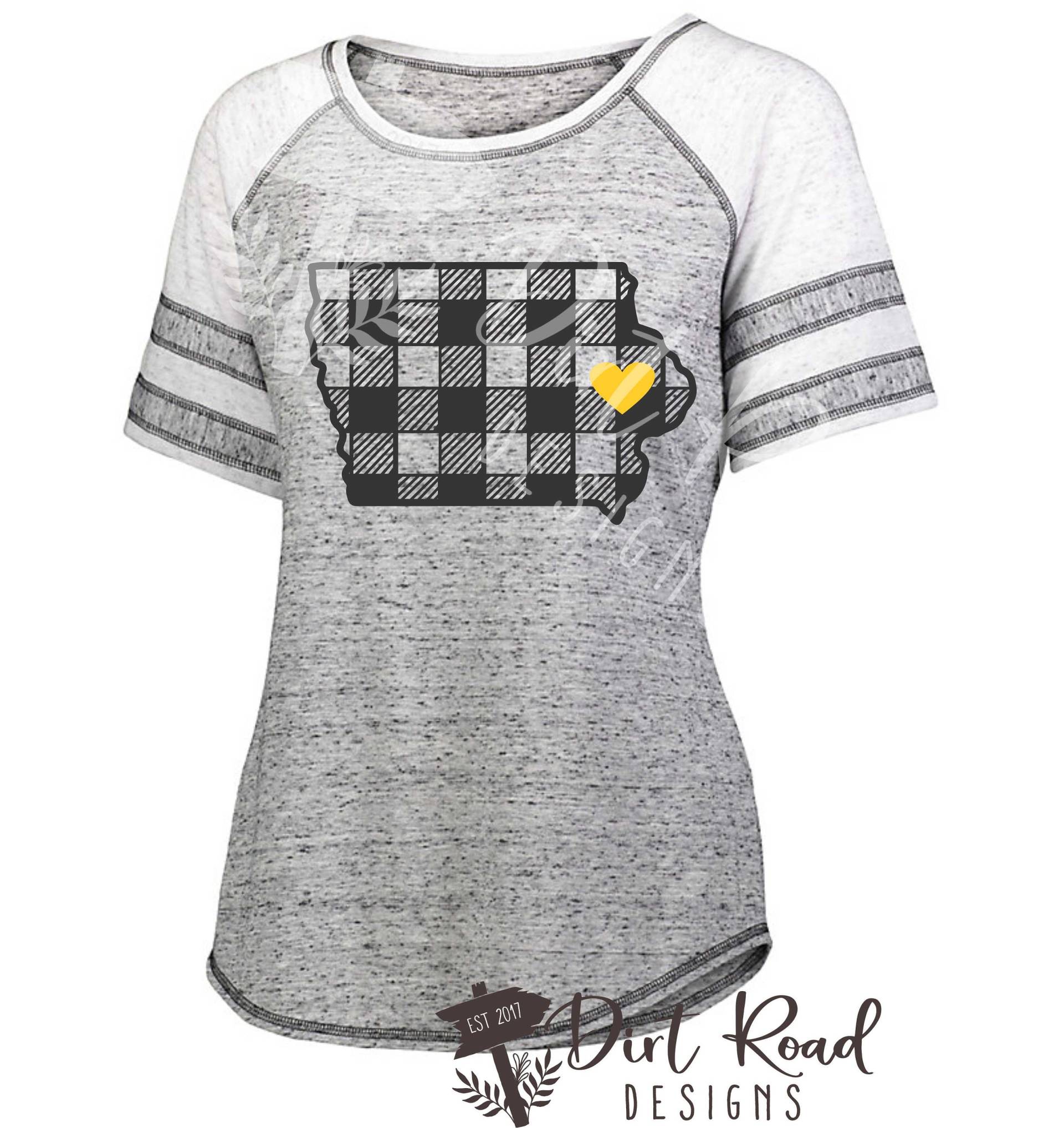 Karierte Bundesstaat Iowa Schwarz, Weiß & Gold Vintage T-Shirt Karierte Bundesstaat Iowa Schwarz, Weiß & Gold Vintage T-Shirt von DirtRoadDesignsIA