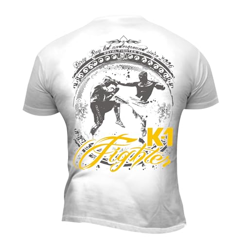 Dirty Ray Kampfsport MMA K1 Fighter Herren Kurzarm T-Shirt K73 (DE/NL/SE/PL, Alphanumerisch, M, Regular, Regular, Weiß) von Dirty Ray