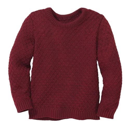 ARAN-PULLOVER Kinder - 100% Bio-Merino – atmungsaktiv & kuschelig warm - unisex Gr. 86 - 140 - nachhaltig & fair - ideal für kalte Tage dank fluffigem Strick - made in Germany | Cassis Gr. 98-104 von Disana