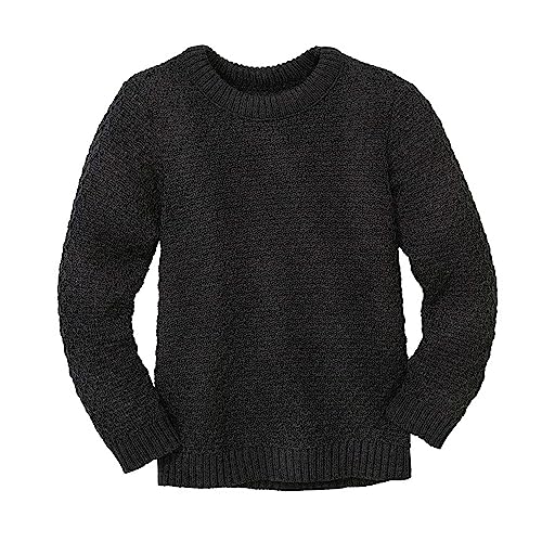 ARAN-PULLOVER Kinder - 100% Bio-Merino – atmungsaktiv & kuschelig warm - unisex Gr. 86 - 140 - nachhaltig & fair - ideal für kalte Tage dank fluffigem Strick - made in Germany | Anthrazit Gr. 122-128 von Disana