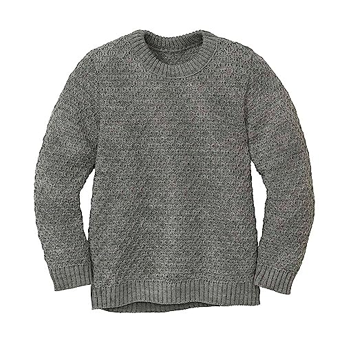 Disana Aran-Pullover Kinder - 100% Bio-Merino – atmungsaktiv & kuschelig warm - Unisex Gr. 86-140 - nachhaltig & fair - ideal für kalte Tage Dank fluffigem Strick - Made in Germany | Grau Gr. 98-104 von Disana
