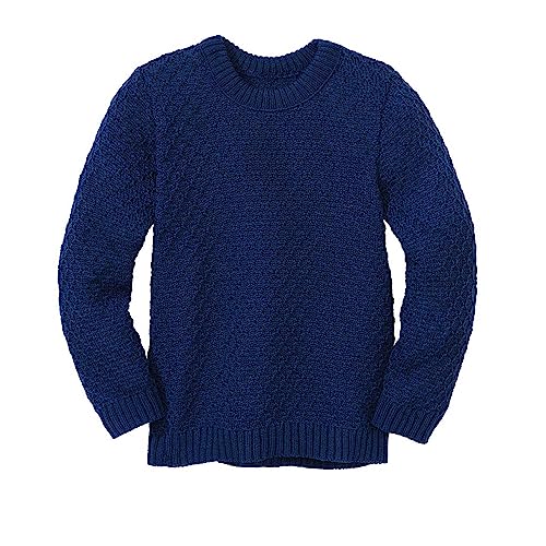 Disana Aran-Pullover Kinder - 100% Bio-Merino – atmungsaktiv & kuschelig warm - Unisex Gr. 86-140 - nachhaltig & fair - ideal für kalte Tage Dank fluffigem Strick - Made in Germany | Marine Gr. 86-92 von Disana