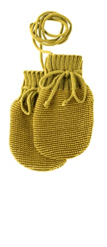 Disana STRICK-HANDSCHUHE, 100% Bio-Merinowolle GOTS, IVN Best | mit gestrickter Kordel | Newborn Neugeborene Baby Unisex | Baby Erstausstattung | Made in Germany | Curry-Gold von Disana