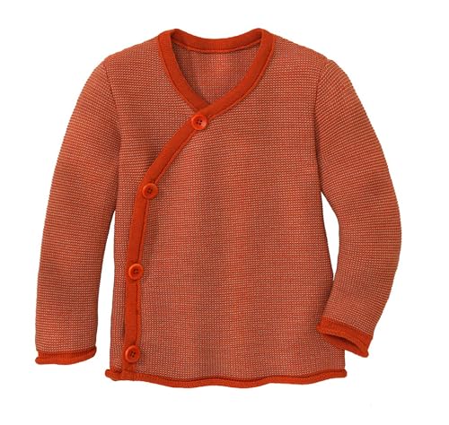 Disana MELANGE-JACKE, 100% Bio-Merinowolle GOTS, IVN Best | mit Wickelverschluss | Newborn Baby Kleinkind Kind Unisex | Made in Germany | Orange-Cassis Gr. 74-80 von Disana