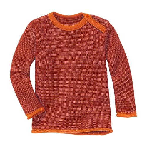 Disana Melange-Pullover, 100% Bio-Merinowolle GOTS, IVN Best | mit Knopfverschluss am Kragen | Baby Kleinkind Kind Unisex | Made in Germany | Orange-Cassis Gr. 86-92 von Disana