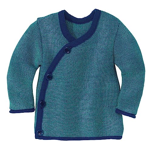 Disana MELANGE-JACKE, 100% Bio-Merinowolle GOTS, IVN Best | mit Wickelverschluss | Newborn Baby Kleinkind Kind Unisex | Made in Germany | Marine-Lagoon Gr. 50-56 von Disana