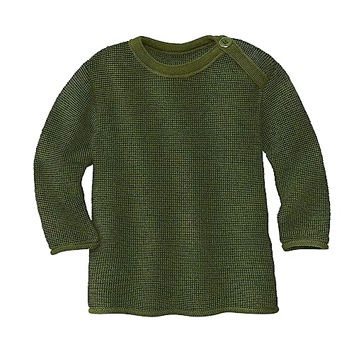 Disana Melange-Pullover, 100% Bio-Merinowolle GOTS, IVN Best | mit Knopfverschluss am Kragen | Baby Kleinkind Kind Unisex | Made in Germany | Oliv-Anthrazit Gr. 62-68 von Disana