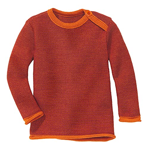 Melange-Pullover Baby & Kleinkind - 100% Bio-Merino – atmungsaktiv & warm - Unisex Gr. 50-104 - nachhaltig & fair – dehnbar mit Knopfverschluss - Made in Germany | Orange-Bordeaux Gr. 50-56 von Disana