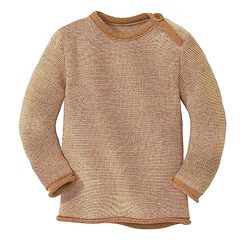 Disana Melange-Pullover, 100% Bio-Merinowolle GOTS, IVN Best | mit Knopfverschluss am Kragen | Baby Kleinkind Kind Unisex | Made in Germany | Karamell-Natur Gr. 50-56 von Disana