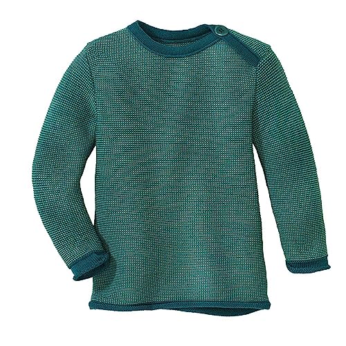 Disana Melange-Pullover, 100% Bio-Merinowolle GOTS, IVN Best | mit Knopfverschluss am Kragen | Baby Kleinkind Kind Unisex | Made in Germany | Pacific-Mint Gr. 74-80 von Disana