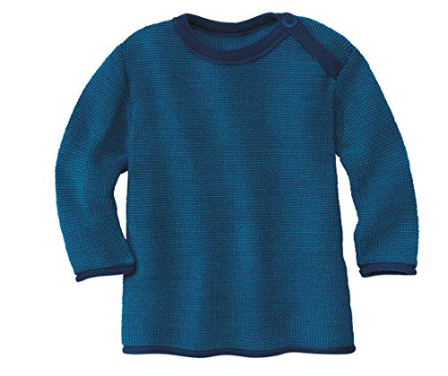 Disana Melange-Pullover, 100% Bio-Merinowolle GOTS, IVN Best | mit Knopfverschluss am Kragen | Baby Kleinkind Kind Unisex | Made in Germany | Marine-Blau Gr. 50-56 von Disana