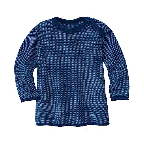 Disana Melange-Pullover, 100% Bio-Merinowolle GOTS, IVN Best | mit Knopfverschluss am Kragen | Baby Kleinkind Kind Unisex | Made in Germany | Marine-Lagoon Gr. 62-68 von Disana