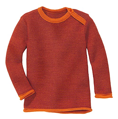 Disana Melange-Pullover, 100% Bio-Merinowolle GOTS, IVN Best | mit Knopfverschluss am Kragen | Baby Kleinkind Kind Unisex | Made in Germany | Orange-Bordeaux Gr. 62-68 von Disana