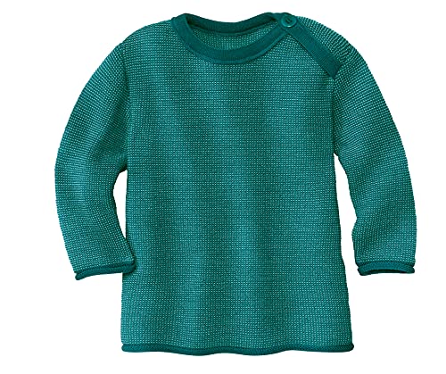 Disana Melange-Pullover, 100% Bio-Merinowolle GOTS, IVN Best | mit Knopfverschluss am Kragen | Baby Kleinkind Kind Unisex | Made in Germany | Pacific-Lagoon Gr. 50-56 von Disana