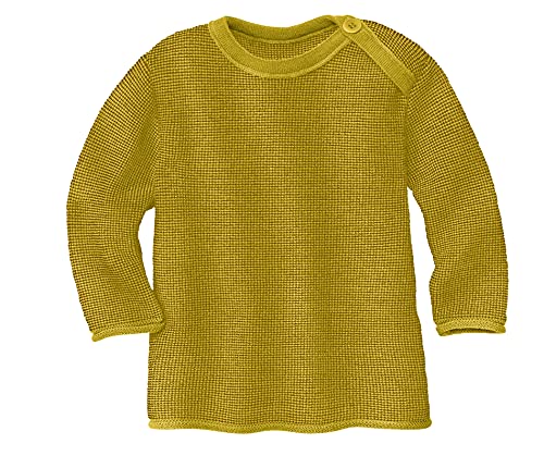 Disana Melange-Pullover, 100% Bio-Merinowolle GOTS, IVN Best | mit Knopfverschluss am Kragen | Baby Kleinkind Kind Unisex | Made in Germany | Curry-Gold Gr. 62-68 von Disana