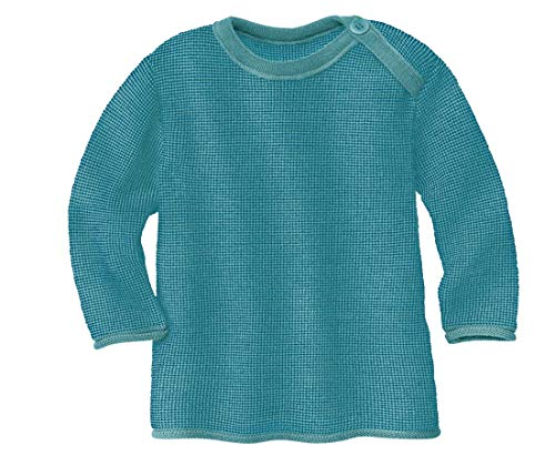 Disana Melange-Pullover, 100% Bio-Merinowolle GOTS, IVN Best | mit Knopfverschluss am Kragen | Baby Kleinkind Kind Unisex | Made in Germany | Lagoon-Blau Gr. 50-56 von Disana