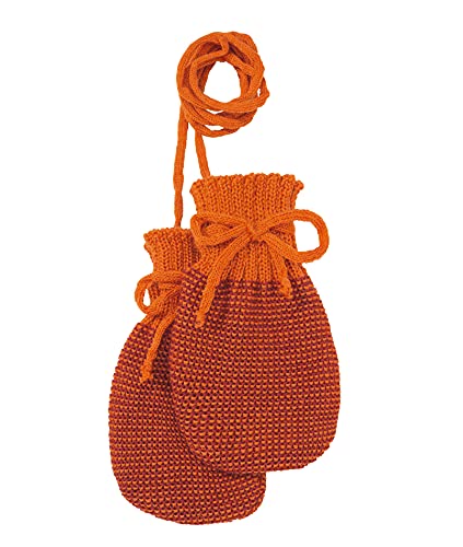 Disana STRICK-HANDSCHUHE, 100% Bio-Merinowolle GOTS, IVN Best | mit gestrickter Kordel | Newborn Neugeborene Baby Unisex | Baby Erstausstattung | Made in Germany | Orange-Bordeaux von Disana