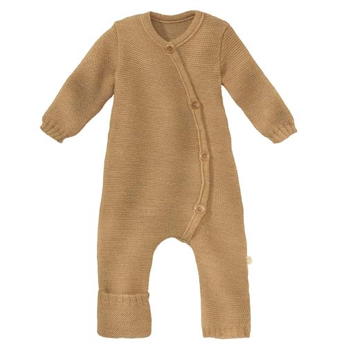 Disana STRICK-OVERALL, 100% Bio-Merinowolle GOTS, IVN Best | Mit Umklapp-Bündchen an den Beinen | Newborn Neugeborene Baby Unisex | Baby Erstausstattung | Made in Germany | Karamell Gr. 74-80 von Disana