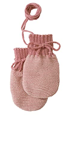 Disana STRICK-HANDSCHUHE, 100% Bio-Merinowolle GOTS, IVN Best | mit gestrickter Kordel | Newborn Neugeborene Baby Unisex | Baby Erstausstattung | Made in Germany | Rosé-Natur von Disana