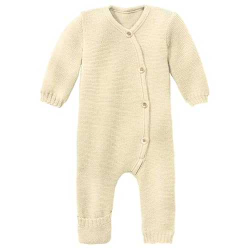 Disana STRICK-OVERALL, 100% Bio-Merinowolle GOTS, IVN Best | Mit Umklapp-Bündchen an den Beinen | Newborn Neugeborene Baby Unisex | Baby Erstausstattung | Made in Germany | Natur Gr. 50-56 von Disana