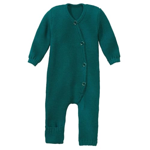 Disana STRICK-OVERALL, 100% Bio-Merinowolle GOTS, IVN Best | Mit Umklapp-Bündchen an den Beinen | Newborn Neugeborene Baby Unisex | Baby Erstausstattung | Made in Germany | Pacific Gr. 50-56 von Disana