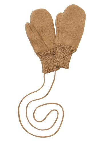 Disana WALK-HANDSCHUHE Baby & Kinder - 100% Bio-Merino, Wollwalk – wetterfest & super warm - unisex in 3 Größen - nachhaltig & fair – mit Strickkordel verbunden - made in Germany | Karamell Gr. 3 von Disana