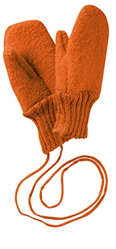 Disana WALK-HANDSCHUHE Baby & Kinder - 100% Bio-Merino, Wollwalk – wetterfest & super warm - unisex in 3 Größen - nachhaltig & fair – mit Strickkordel verbunden - made in Germany | Orange Gr. 3 von Disana