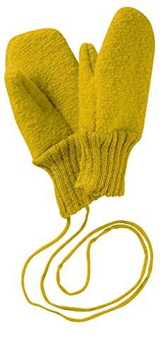 Disana WALK-HANDSCHUHE Baby & Kinder - 100% Bio-Merino, Wollwalk – wetterfest & super warm - unisex in 3 Größen - nachhaltig & fair – mit Strickkordel verbunden - made in Germany | Curry Gr. 2 von Disana