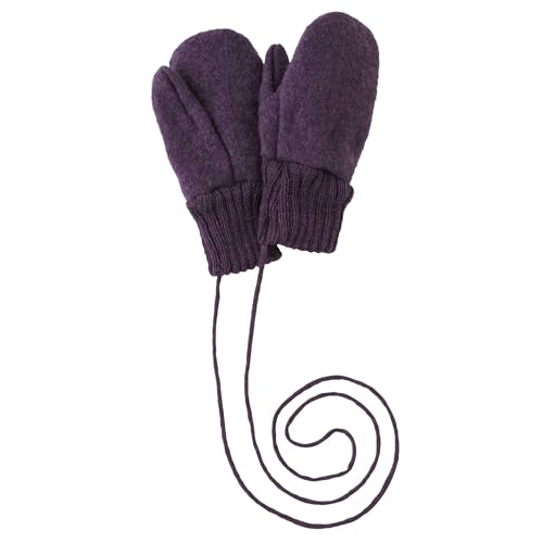 Disana WALK-HANDSCHUHE Baby & Kinder - 100% Bio-Merino, Wollwalk – wetterfest & super warm - unisex in 3 Größen - nachhaltig & fair – mit Strickkordel verbunden - made in Germany | Aubergine Gr. 2 von Disana