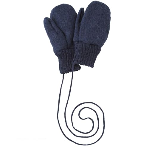 Disana WALK-HANDSCHUHE Baby & Kinder - 100% Bio-Merino, Wollwalk – wetterfest & super warm - unisex in 3 Größen - nachhaltig & fair – mit Strickkordel verbunden - made in Germany | Indigo Gr. 2 von Disana