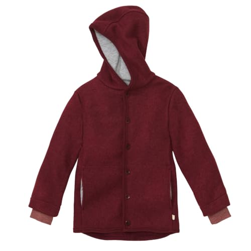 Disana WALK-JACKE Baby & Kinder - 100% Bio-Merino, Wollwalk – atmungsaktiv & natürliche Wärme - unisex Gr. 74 –140 - nachhaltig & fair – mit Kapuze & Bündchen - made in Germany | Cassis Gr. 122-128 von Disana
