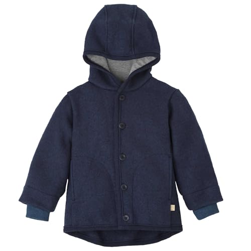 Disana WALK-JACKE Baby & Kinder - 100% Bio-Merino, Wollwalk – atmungsaktiv & natürliche Wärme - unisex Gr. 74 –140 - nachhaltig & fair – mit Kapuze & Bündchen - made in Germany | Indigo Gr. 98-104 von Disana