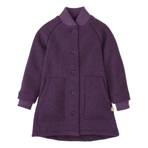 Disana WALK-MANTEL Kinder - 100% Bio-Merino, Wollwalk – atmungsaktiv & warm - Mädchen Gr. 86 – 140 - nachhaltig & fair – schick & mit 2 großen Taschen – made in Germany | Aubergine Gr. 110-116 von Disana