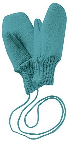 Disana WALK-HANDSCHUHE Baby & Kinder - 100% Bio-Merino, Wollwalk – wetterfest & super warm - unisex in 3 Größen - nachhaltig & fair – mit Strickkordel verbunden - made in Germany | Lagoon Gr. 3 von Disana
