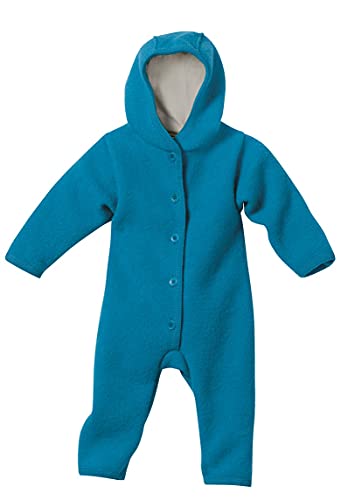 Disana WALK-OVERALL, 100% Bio-Merinowolle GOTS, IVN Best | mit Umklappbündchen | Newborn Baby Kleinkind Kind Unisex | Made in Germany | Blau Gr. 50-56 von Disana