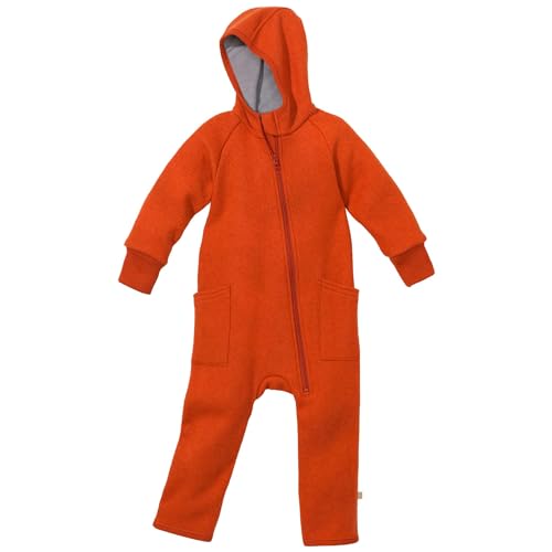 Disana ZIPP-OVERALL Baby & Kinder - 100% Bio-Merino, Wollwalk – atmungsaktiv & angenehm wärmend - unisex Gr. 50 – 116 – nachhaltig & fair – mit Reißverschluss - made in Germany | Orange Gr. 74-80 von Disana
