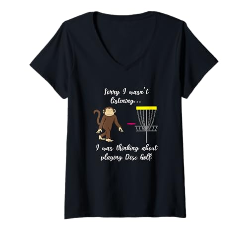 Damen Lustiger Spruch über das Hobby Disc Golf denkend T-Shirt mit V-Ausschnitt von Disc Golf Familie Hobby Spaß Sport