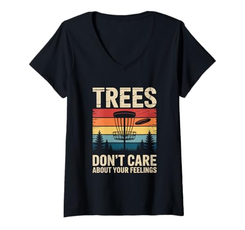 Damen Trees Don't Care Lustiger Frisbee Golfspieler Retro Disc Golf T-Shirt mit V-Ausschnitt von Disc Golf Outdoor Frisbee Golf