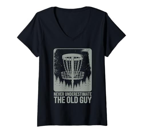 Damen Unterschätze Niemals das Old Guy Disc Golf Design T-Shirt mit V-Ausschnitt von Disc Golf Outdoor Sports Style
