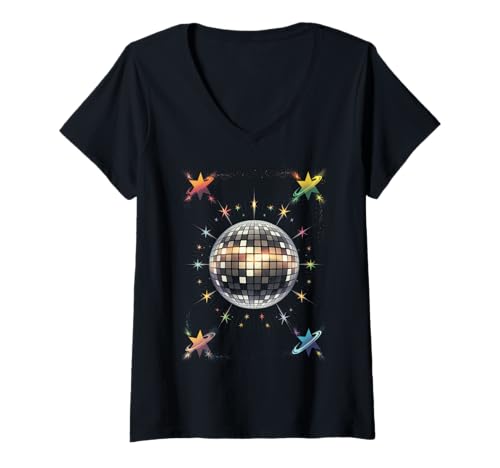 Damen Discokugel Artwork Club Retro Cowgirl 80er 90er Jahre T-Shirt mit V-Ausschnitt von Disco Ball Club Retro Cowgirl 80s 90s