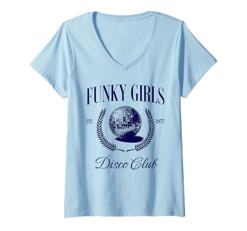 Damen Funky Girls Disco Club Music Lover T-Shirt mit V-Ausschnitt von Disco Wear