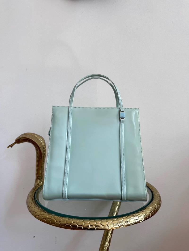Y2K Vintage Esprit Top Henkel Handtasche Echtes Lackleder Glänzend Bunt Statement Tasche Geldbörse Türkis Pastell Teal Baby Blau Maximalist von DiscoBabeVintage