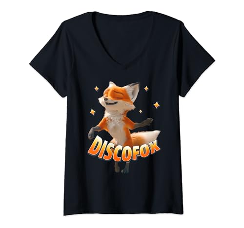 Damen DISCOFOX. Disco Fox X Lustiger Fuchs Sonnebrille Tanzen Tanz T-Shirt mit V-Ausschnitt von Discofox - Diskothek Fuchs Outfits & Geschenke
