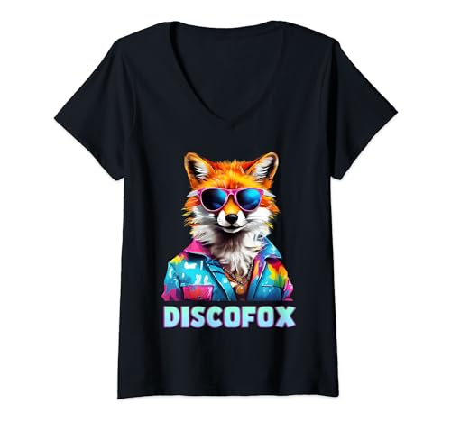 Damen Discofox Fuchs Tänzer Schlager Tanzen Disco T-Shirt mit V-Ausschnitt von Discofox Fuchs Schlager Tänzer Geschenkideen Disco