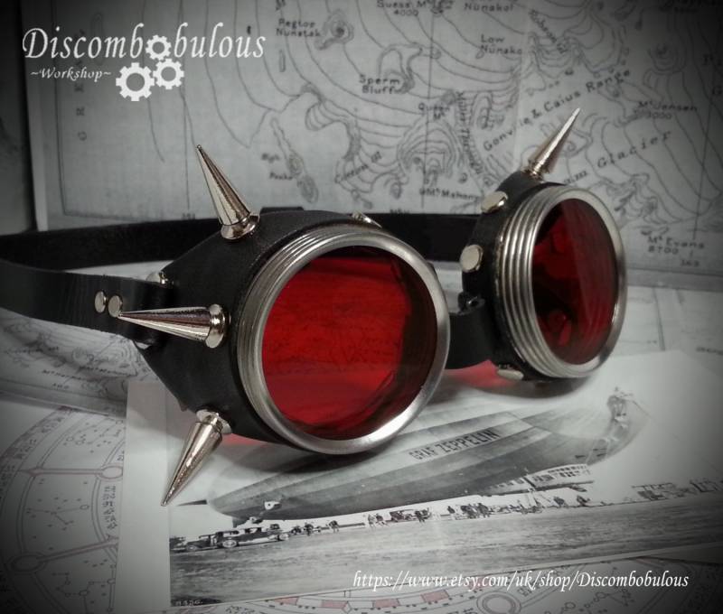 Goggles Mit Spikes, Echtleder Einer Auswahl An Farben Und Linsen, Ideal Für Steampunk, Cosplay, Larp von Discombobulous