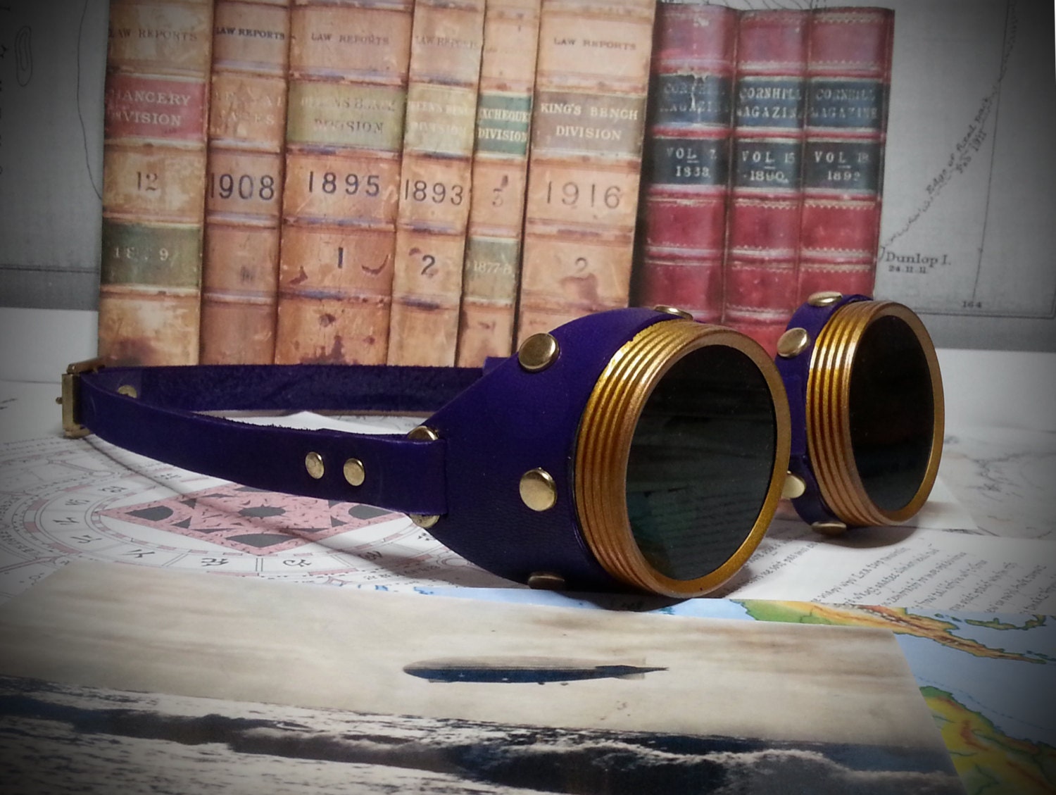 Lila Lederbrille Mit Gläsern, Ideal Für Steampunk, Cosplay, Larp von Discombobulous