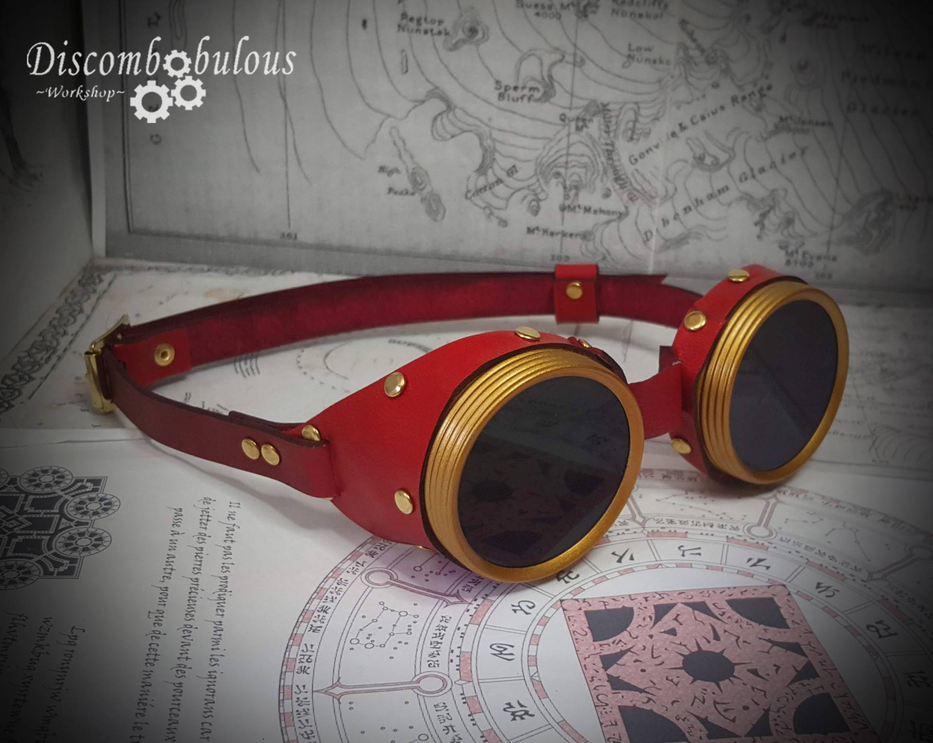 Rote Leder Brille Mit Auswahl An Gläsern, Ideal Für Steampunk, Cosplay, Larp von Discombobulous