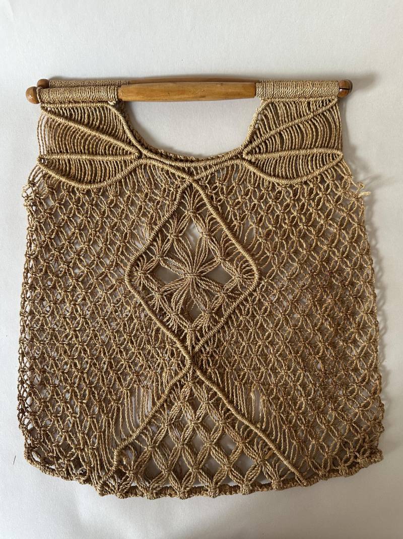 Vintage String Makramee Tasche Mit Holzgriffen/Boho Häkeln Seil Gewebte von DiscothequeClothing