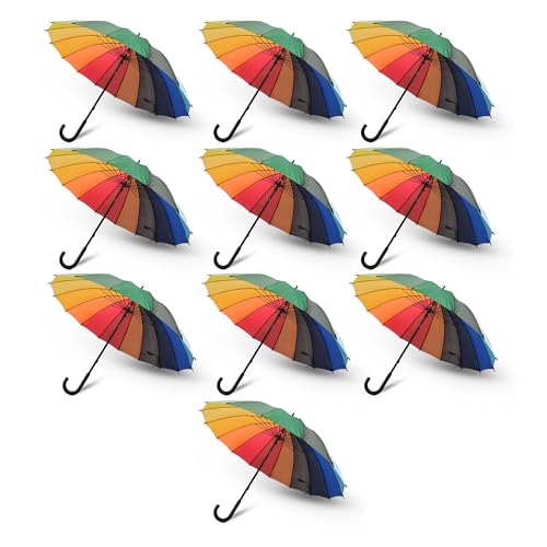 Discountershop Mehrfarbiger Regenbogen Regenschirm 10er Set | Ø98cm | Polyester | Leicht und Sturmfest | Unisex Windsicherer Sturmschirm Discountershop Mehrfarbiger Regenbogen Regenschirm 10er Set | Ø98cm | Polyester | Leicht und Sturmfest | Unisex Windsicherer Sturmschirm von Discountershop