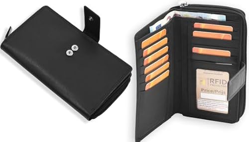 Schwarze Echtleder-Geldbörse - 2er Packung, Leichtgewichtler - Kompakte Größe - 11 Kartenhalter und Münzfach - Langlebige Geldbörsen - Leder Geldbörse Reißverschluss, blacks, 17X2.5X10.5cm, Modern von Discountershop